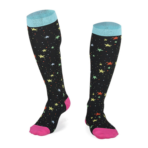 Starry Printed Knee Kigh Socks Ladies Compression Stockings Quick Dry Thin Cotton Socks for Flying Wholesale 15-25 mmHg